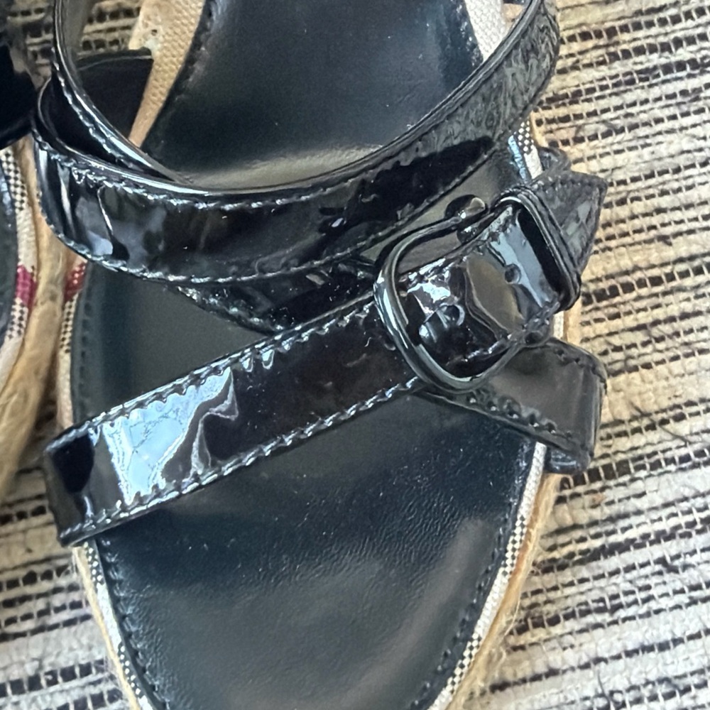 Burberry Nova Check Plaid Espadrille Wedge Sandal Shoes Patent Leather 39 8.5 9 - Picture 3 of 9
